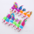 Colorful feathers mouse interactive cat toy